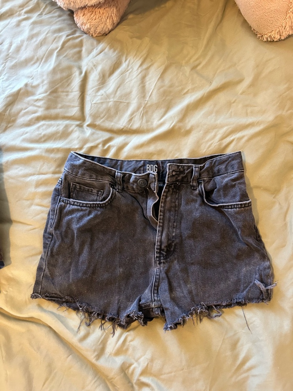 BDG Black Washed Denim Frayed Hem Shorts